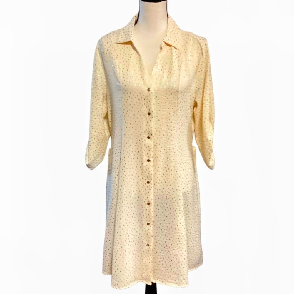 Emily Daniel's Gorgeous Button-up Long Sleeve Midi Dress in Cream/Gold in Large - Picture 3 of 11